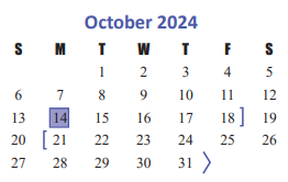 District School Academic Calendar for Project Tyke for October 2024