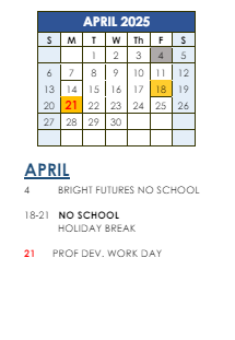 District School Academic Calendar for Bryant Elementary School for April 2025
