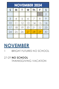 District School Academic Calendar for Bryant Elementary School for November 2024