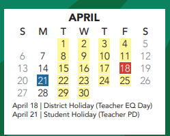 District School Academic Calendar for Bluebonnet Elementary School for April 2025