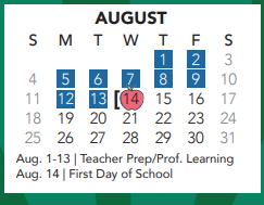 District School Academic Calendar for New Elementary for August 2024