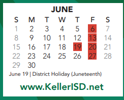 District School Academic Calendar for Keller High School for June 2025