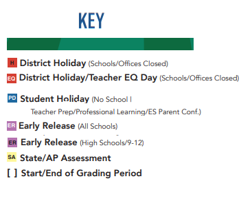 District School Academic Calendar Legend for Whitley Road Elementary