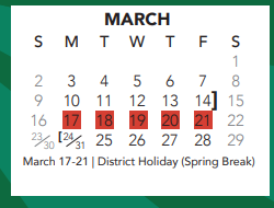 District School Academic Calendar for Whitley Road Elementary for March 2025