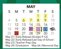District School Academic Calendar for Hidden Lakes Elementary for May 2025