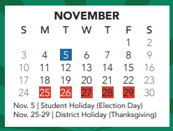 District School Academic Calendar for Hidden Lakes Elementary for November 2024