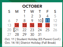 District School Academic Calendar for Keller Middle for October 2024