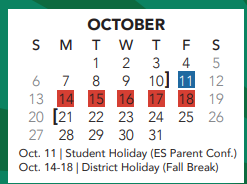 District School Academic Calendar for Heritage Elementary for October 2024