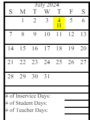 District School Academic Calendar for Fireweed Academy for July 2024