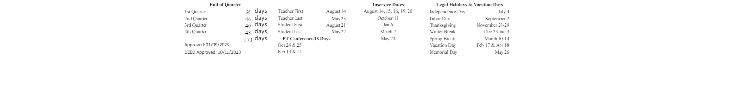 District School Academic Calendar Key for Fireweed Academy