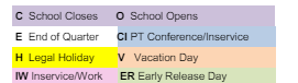 District School Academic Calendar Legend for Port Graham School