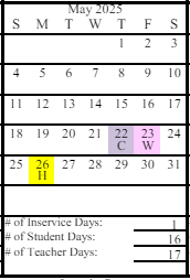 District School Academic Calendar for Ninilchik School for May 2025