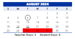District School Academic Calendar for Herbert Hoover Elementary School for August 2024