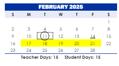 District School Academic Calendar for Herbert Hoover Elementary School for February 2025