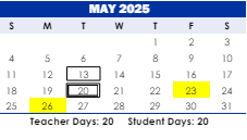 District School Academic Calendar for Herbert Hoover Elementary School for May 2025