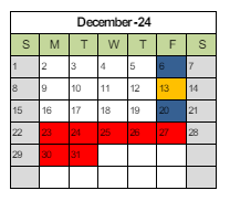 District School Academic Calendar for Stocker Elementary for December 2024