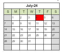 District School Academic Calendar for Strange Elementary for July 2024