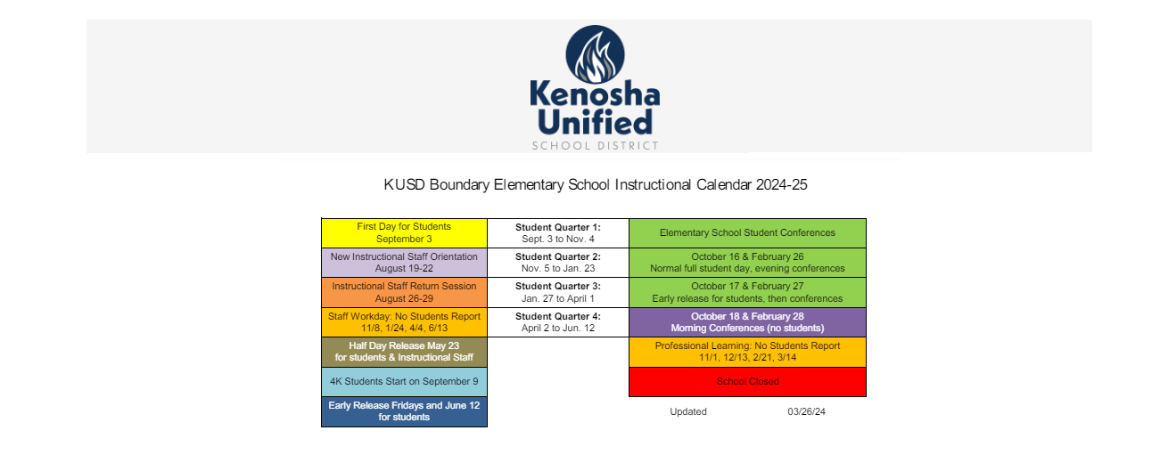 District School Academic Calendar Key for Mckinley Elementary