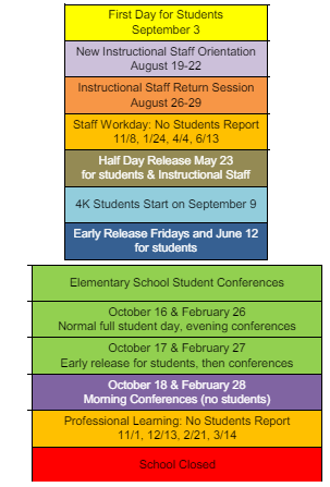 District School Academic Calendar Legend for Mckinley Elementary