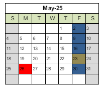 District School Academic Calendar for Stocker Elementary for May 2025