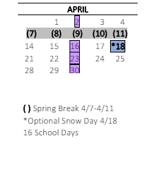 District School Academic Calendar for Glenridge Elementary for April 2025