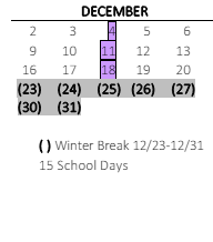 District School Academic Calendar for Glenridge Elementary for December 2024