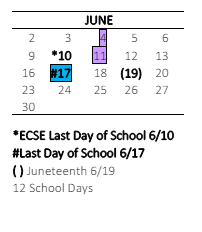 District School Academic Calendar for Glenridge Elementary for June 2025