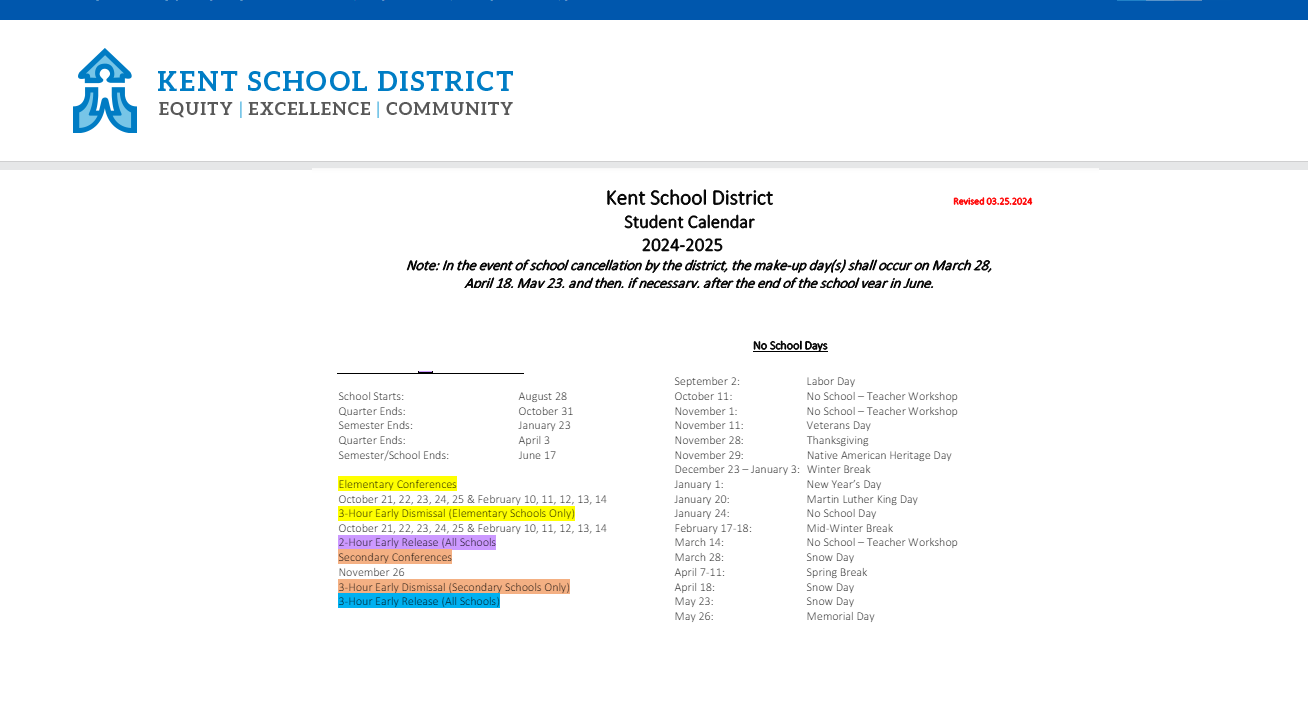 District School Academic Calendar Key for Glenridge Elementary