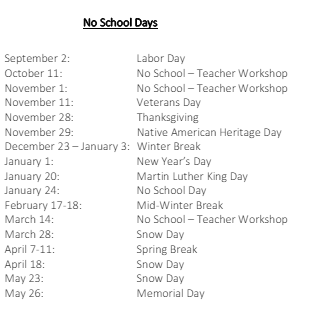 District School Academic Calendar Legend for Glenridge Elementary