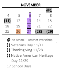 District School Academic Calendar for Glenridge Elementary for November 2024