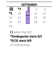 District School Academic Calendar for Glenridge Elementary for September 2024