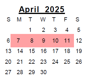 District School Academic Calendar for Northkey Com Care Intensive Services for April 2025