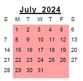 District School Academic Calendar for Northkey Com Care Intensive Services for July 2024