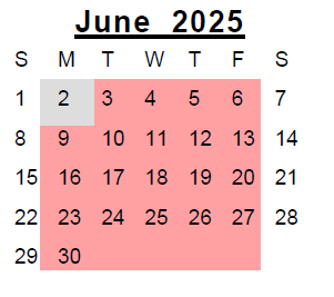 District School Academic Calendar for Northkey Com Care Intensive Services for June 2025
