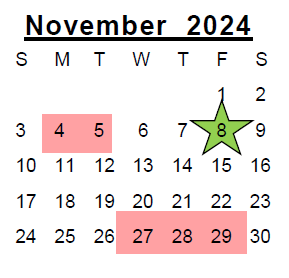 District School Academic Calendar for Northkey Com Care Intensive Services for November 2024