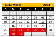 District School Academic Calendar for Metroplex School for December 2024