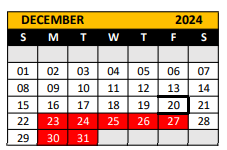 District School Academic Calendar for Pershing Park Elementary for December 2024