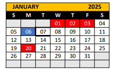 District School Academic Calendar for Saegert Elementary for January 2025