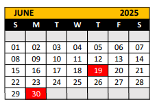District School Academic Calendar for Sugar Loaf Elementary for June 2025