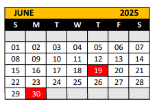 District School Academic Calendar for Metroplex School for June 2025