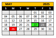 District School Academic Calendar for Bell County Juvenile Detention Cen for May 2025