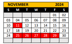 District School Academic Calendar for Shoemaker High School for November 2024