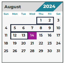 District School Academic Calendar for Ehrhardt Elementary for August 2024