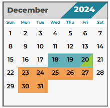 District School Academic Calendar for Ehrhardt Elementary for December 2024