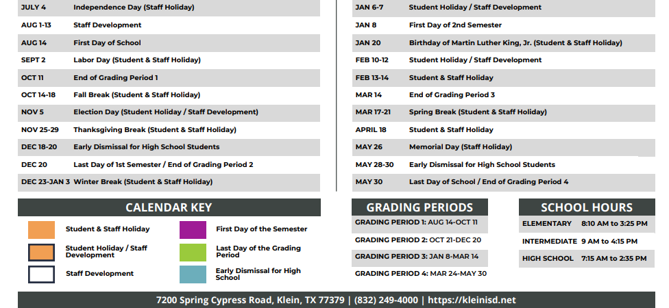 District School Academic Calendar Key for Wunderlich Intermediate