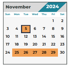 District School Academic Calendar for Wunderlich Intermediate for November 2024