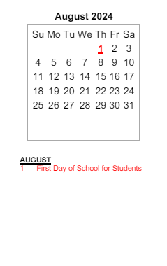 District School Academic Calendar for Maple Crest Elementary Sch for August 2024
