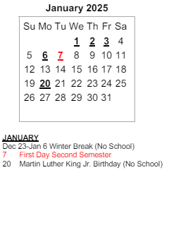 District School Academic Calendar for Maple Crest Elementary Sch for January 2025