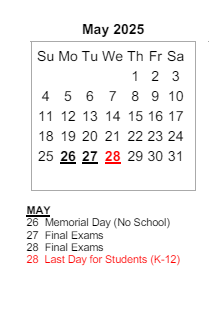 District School Academic Calendar for Maple Crest Elementary Sch for May 2025