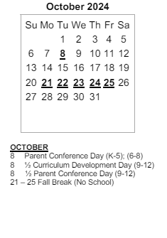 District School Academic Calendar for Maple Crest Elementary Sch for October 2024